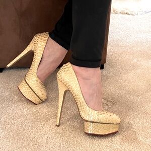 Light Gold Snakeskin Charlotte Olympia Platform Heels Sz 36.5